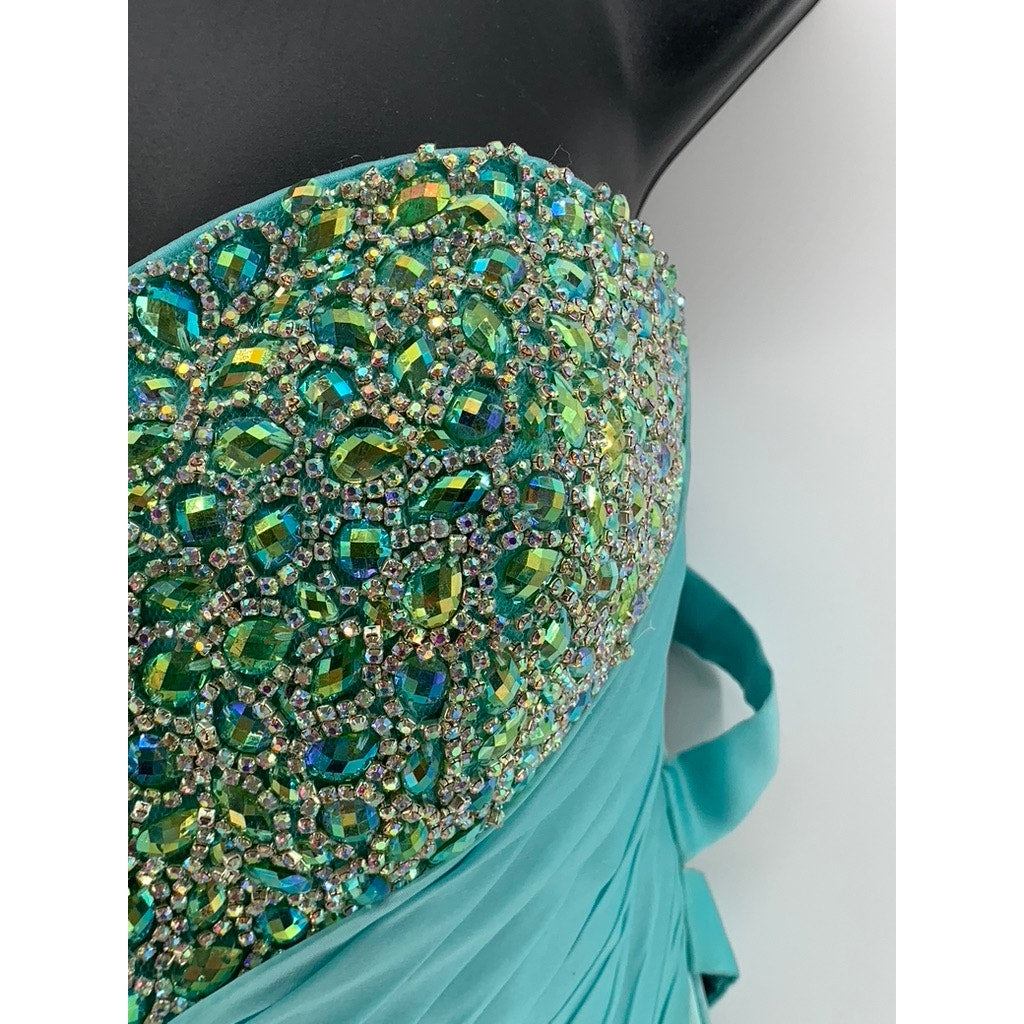 LA FEMME Women's Blue Rhinestone Strappy-Back Strapless Gown SZ 6