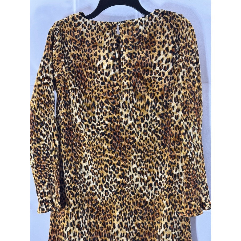 VIOLET ROMANCE Women's Brown Multi Leopard Print Plisse Midi Dress SZ 12