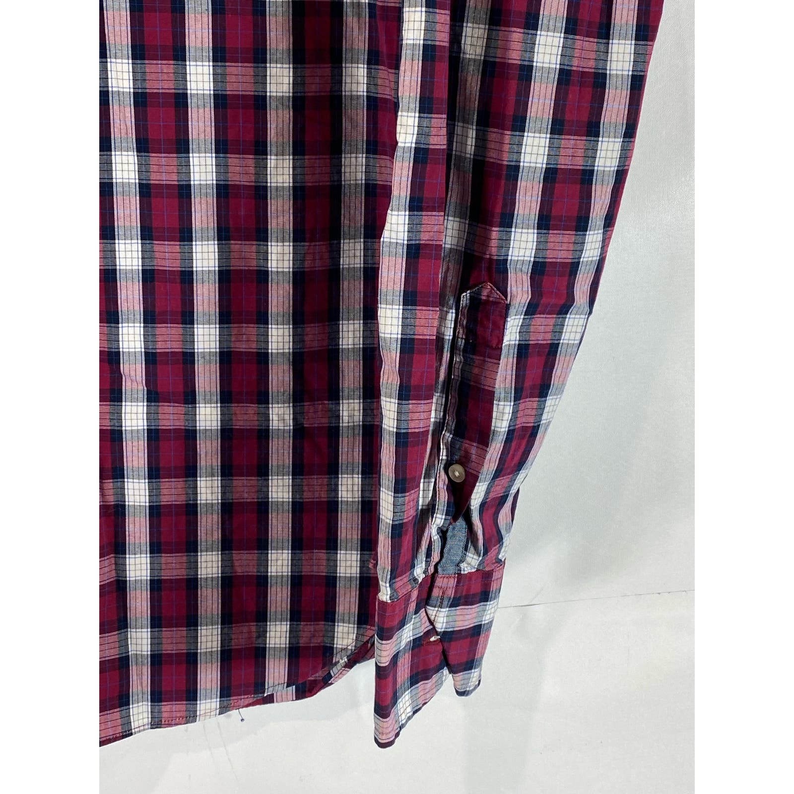 J. CREW Men's Red Checkered Washed Casual Tailored-Fit Button-Up Shirt SZ M