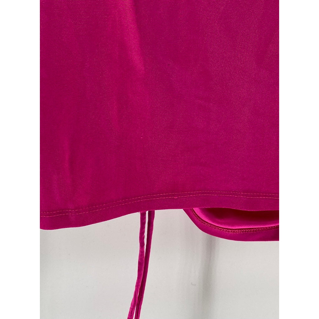 IRIS Women’s Fuchsia Scrunched Crewneck Sleeveless Drawstring Hem Mini Dress SZS