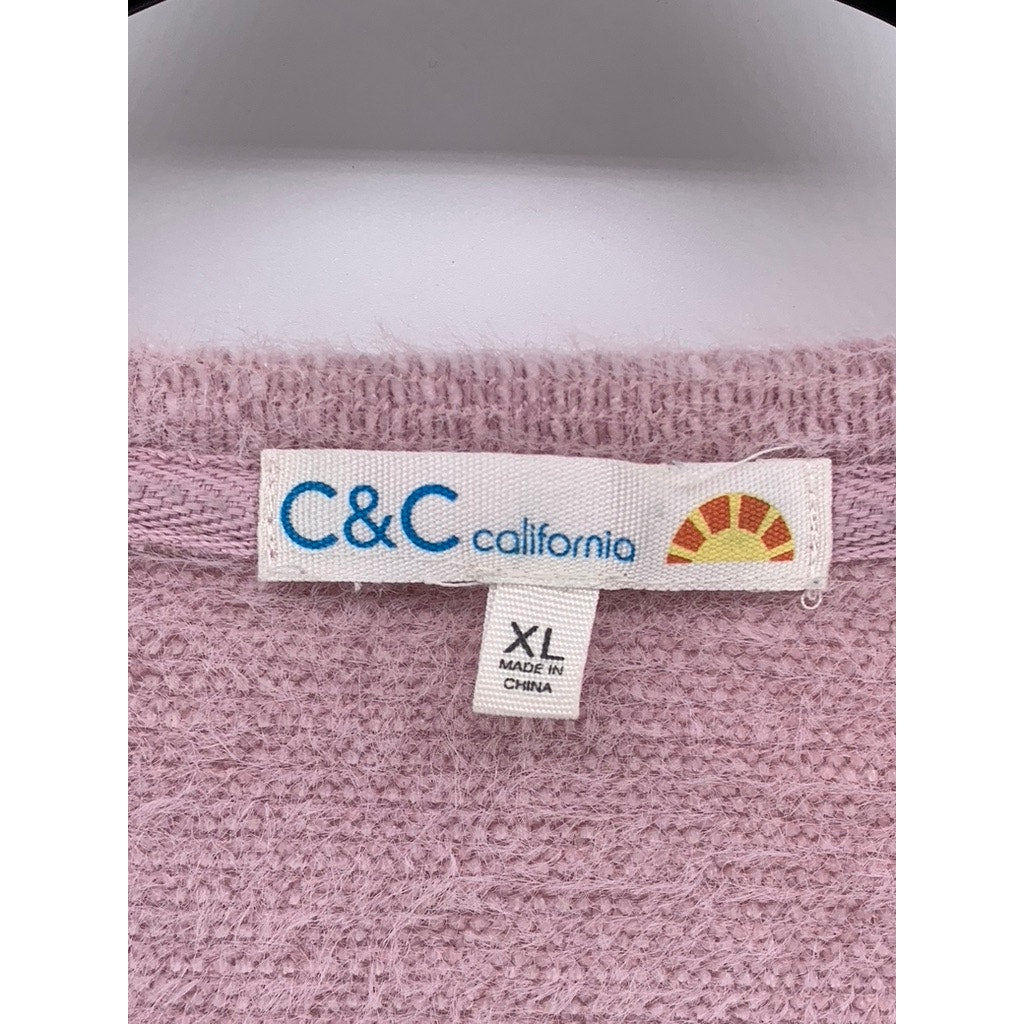 C&C CALIFORNIA Women's Pink Soft Knit V-Neck Sweater Top SZ XL