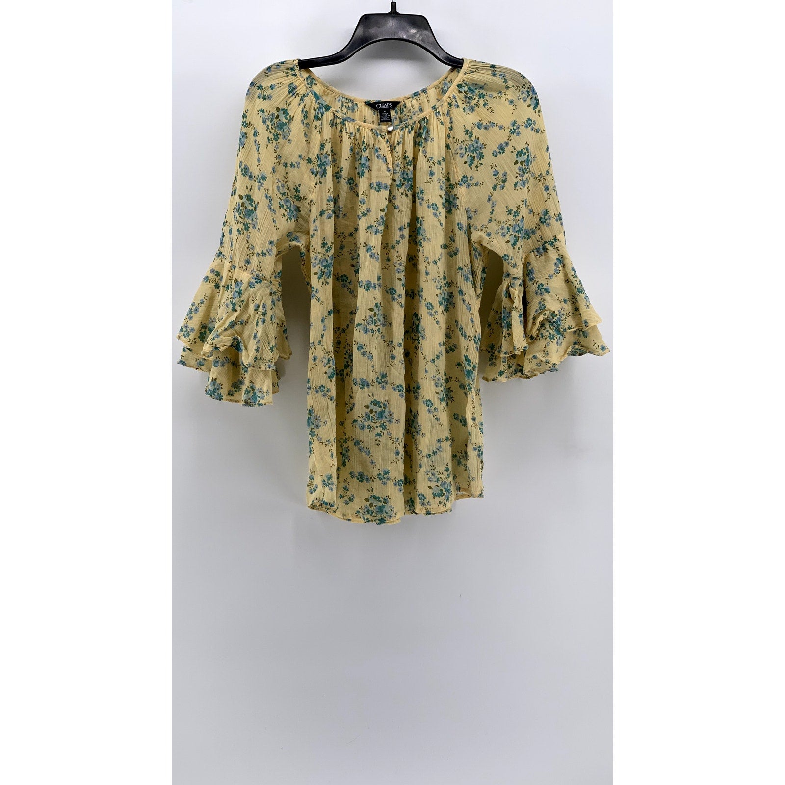 CHAPS Women's Yellow Floral Ruffle Sleeve Top SZ M