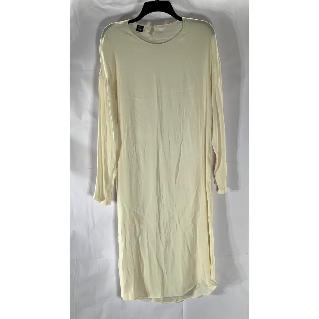 THE FROCK NYC Women's Beige Silk Crewneck Long Sleeve Lightweight Midi Dress SZS