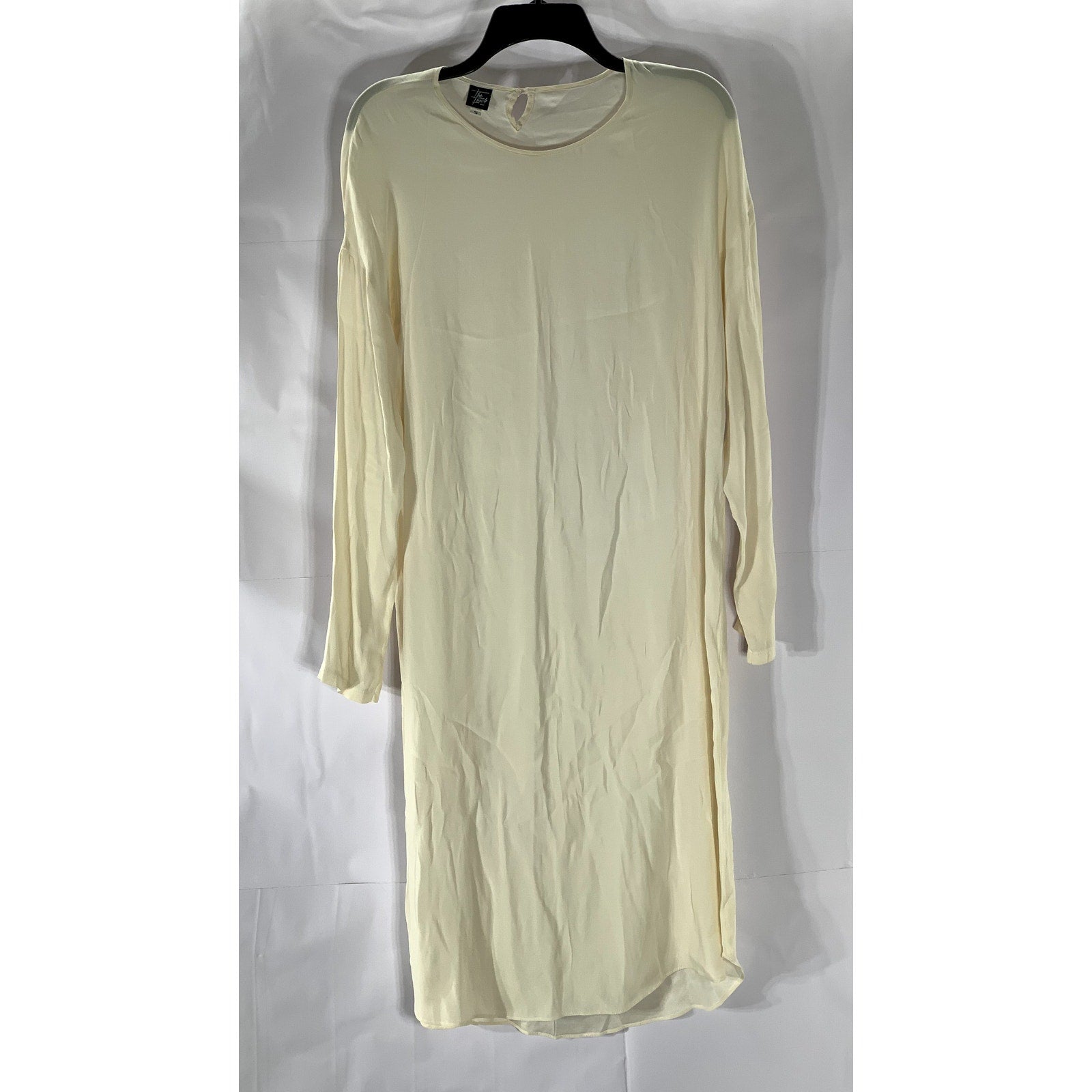 THE FROCK NYC Women's Beige Silk Crewneck Long Sleeve Lightweight Midi Dress SZS