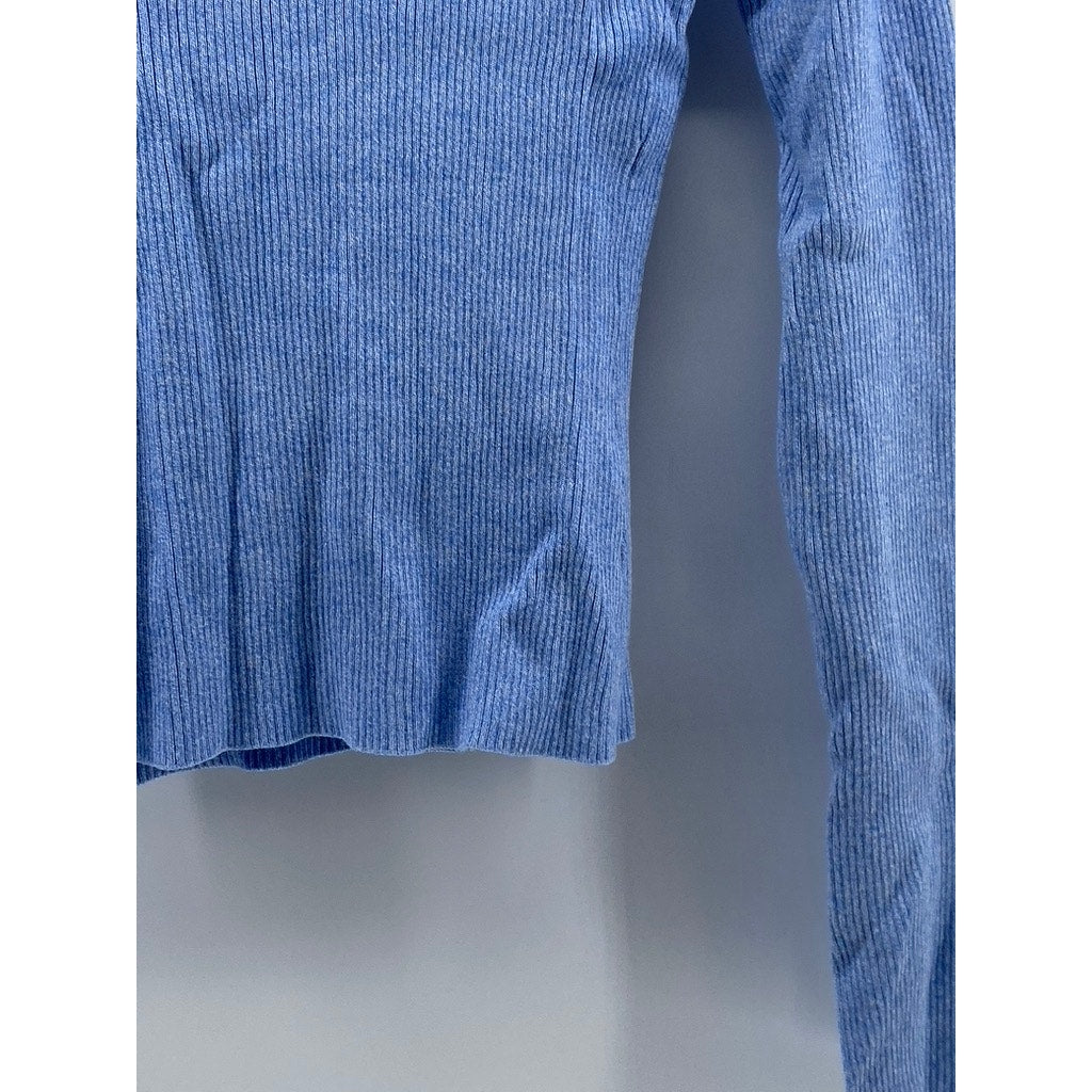 H&M Women's Blue Ribbed Scoop-Neck Long Sleeve Top SZ M