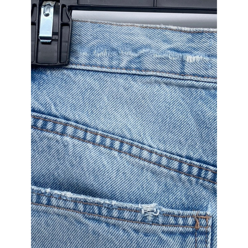 ZARA Women's Light Blue Denim Distressed Wide-Leg High-Rise Jeans SZ 6