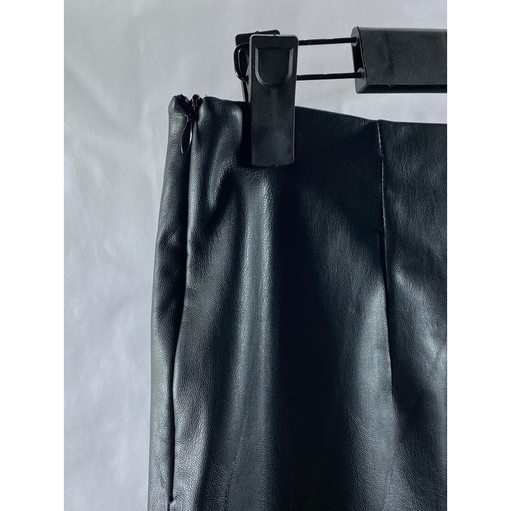 ZARA Women's Black Faux Leather Straight Mini Skirt SZ XS