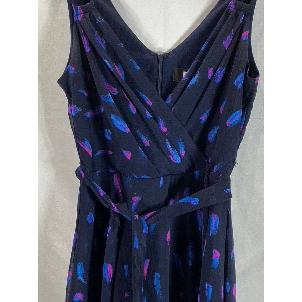 DKNY Women's Berry Multi Printed Buckle-Strap Faux-Wrap Tie-Waist Dress SZ 2