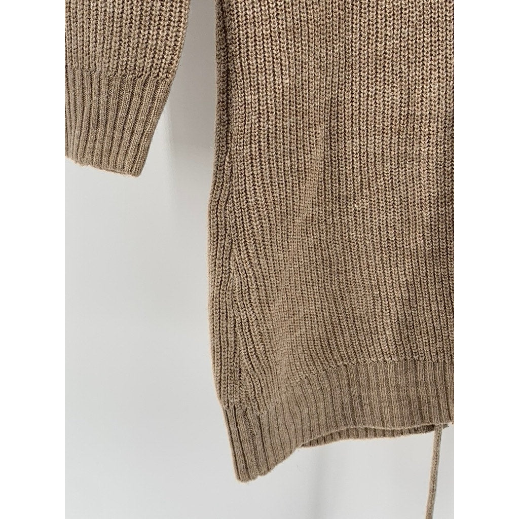 NEW YORK & COMPANY Women's Brown Knit Lace-Up 3/4 Sleeve Crewneck Sweater SZ S