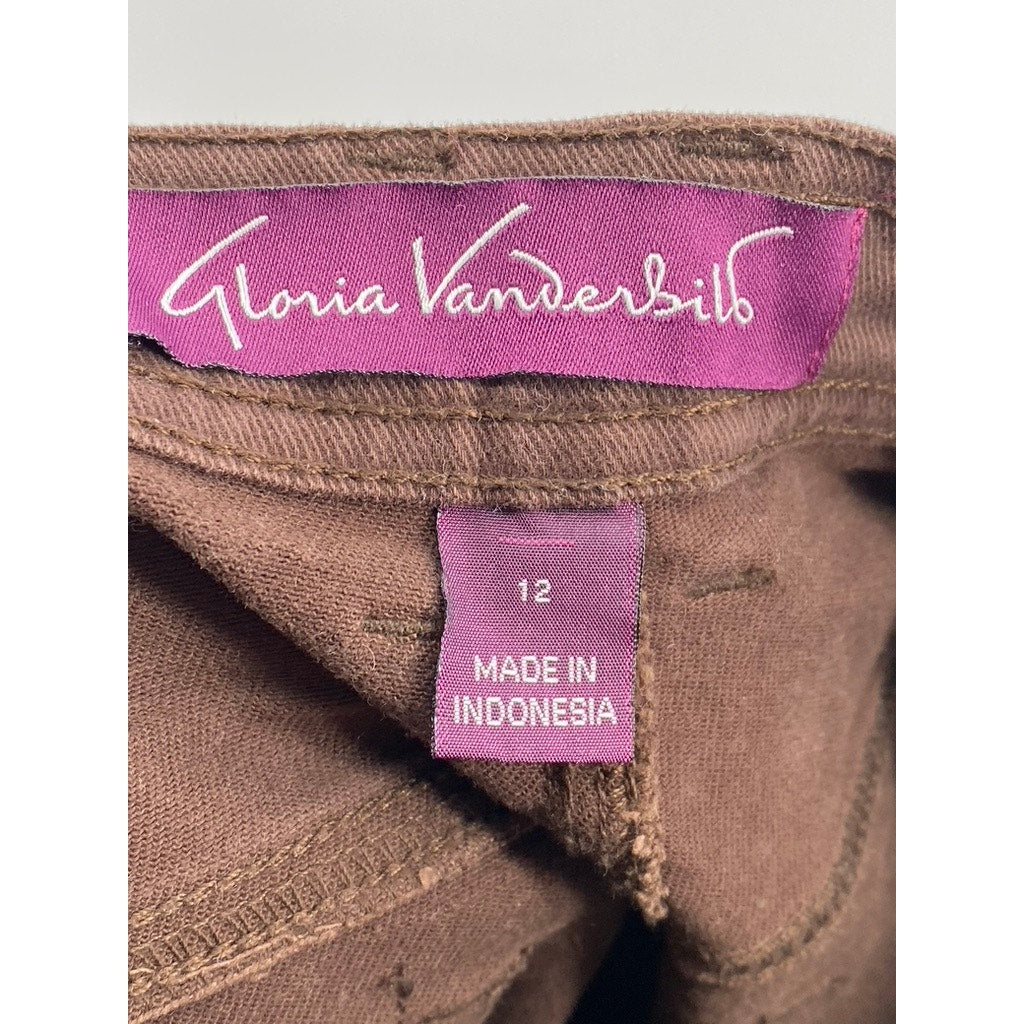 GLORIA VANDERBILT Women's Brown Straight-Leg Short-Length Pants SZ 12