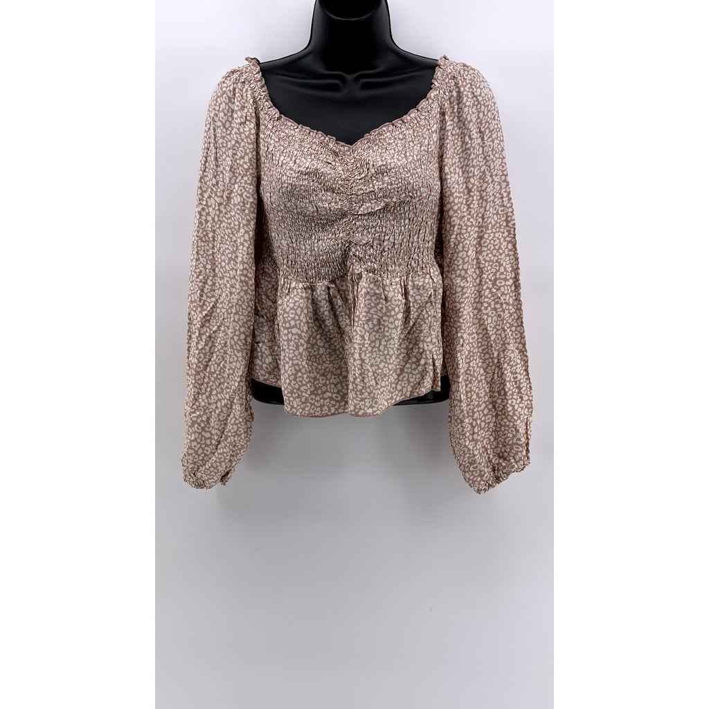 URBAN ROMANTICS Women's Pink Micro Floral Print Long Sleeve Top SZ L