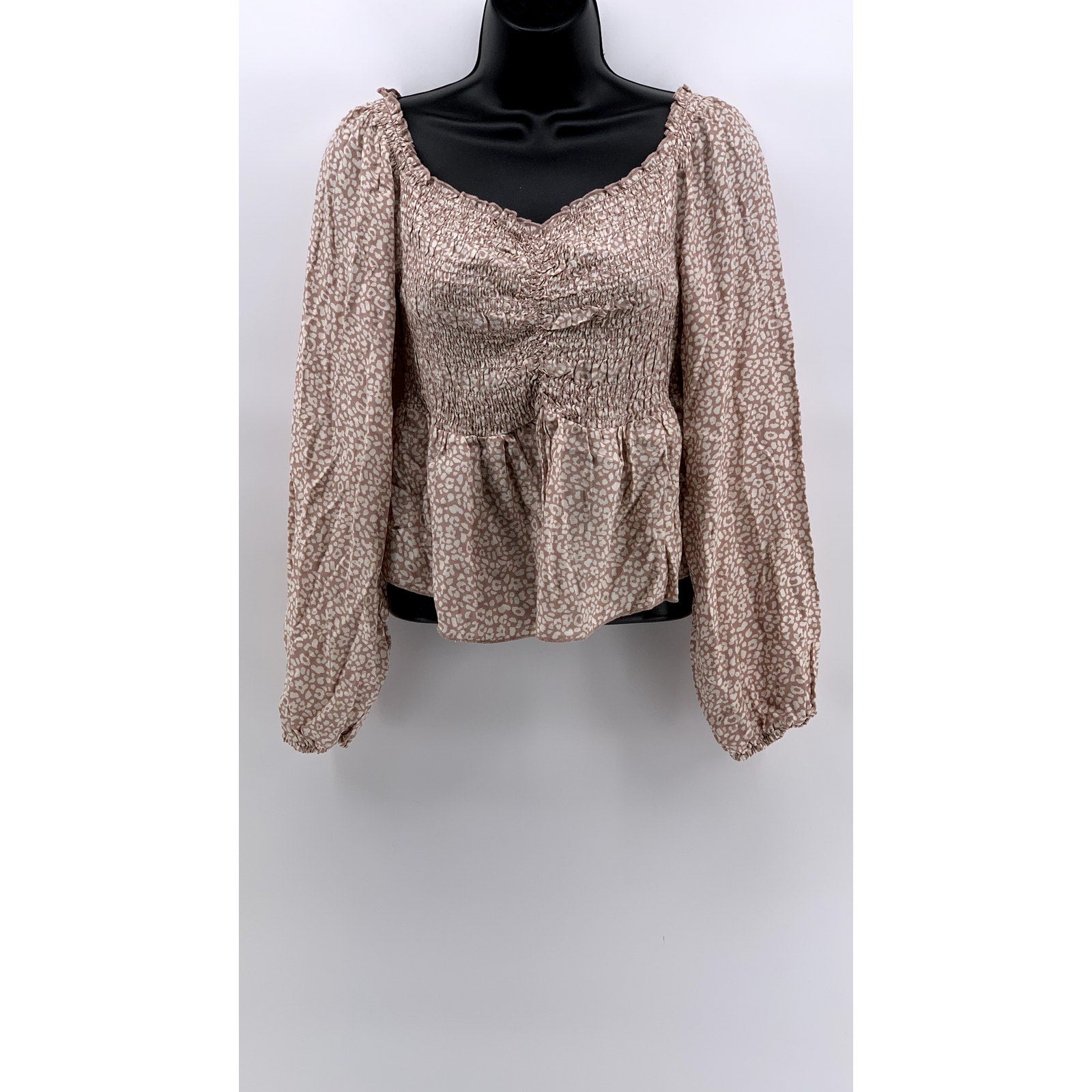 URBAN ROMANTICS Women's Pink Micro Floral Print Long Sleeve Top SZ L