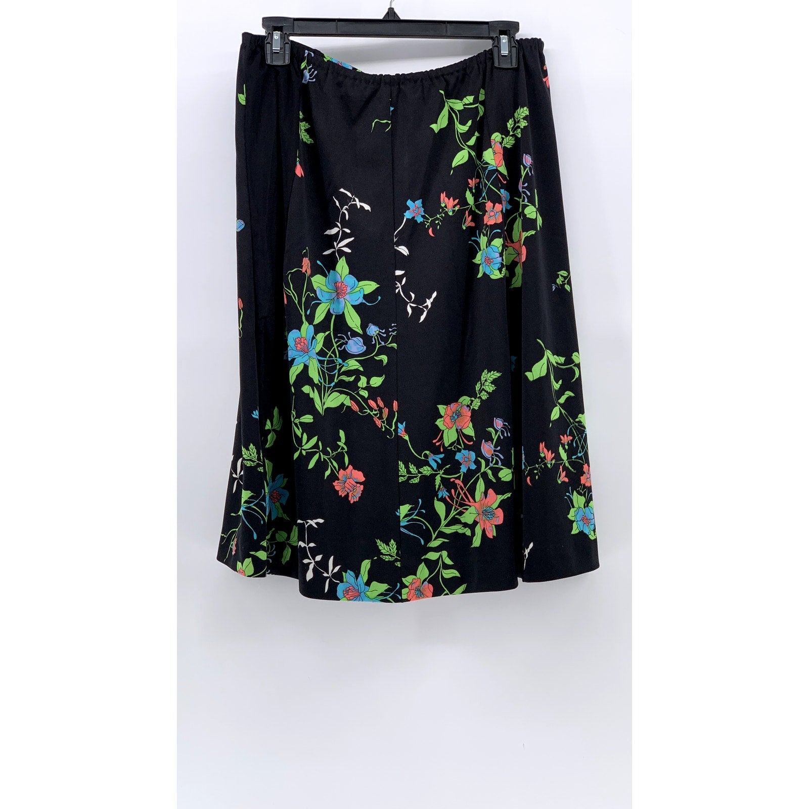 UNBRANDED Women's Black-Blue Green Floral Print Pull-On A-line Midi Skirt SZ M
