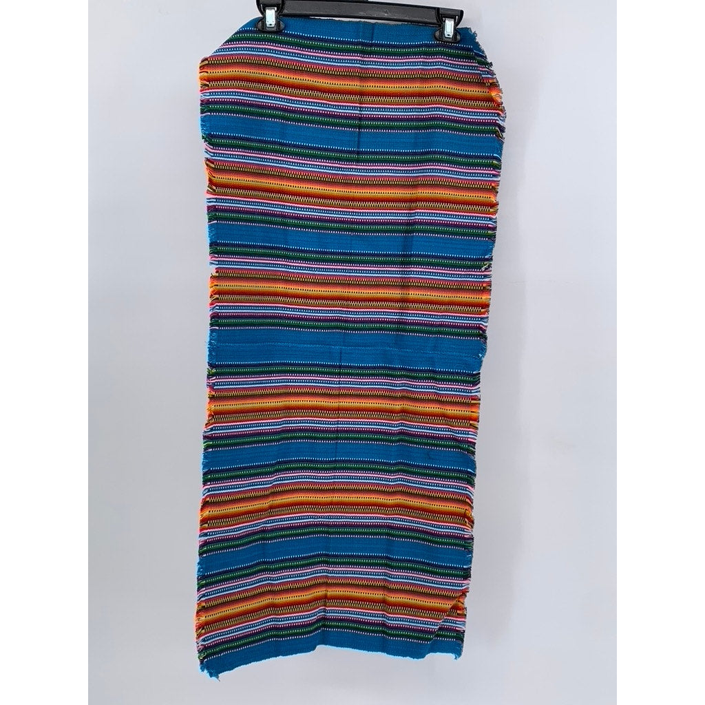 UNBRANDED Blue-Orange Knit Stripe Print Fabric Table Runner
