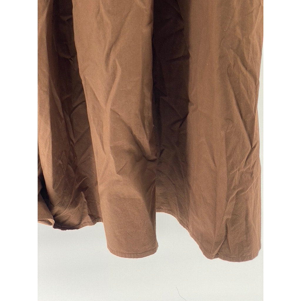 THE DROP Women's Brown Lu Wide Strap Smocked Fit & Flare Knee Length Dress SZ S