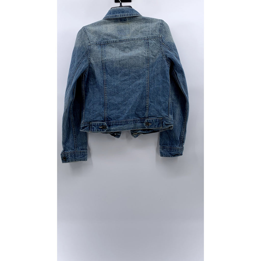 MOSSIMO SUPPLY CO Women's Blue Denim Distressed Oversized Button-Up Jacket SZ S