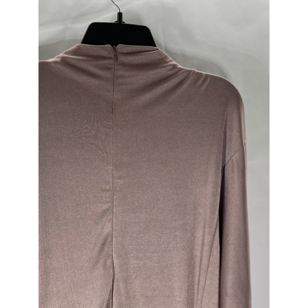 ZARA Women’s Pink Silk Mock-Neck Long Sleeve Side-Ruched Mini Dress SZ S
