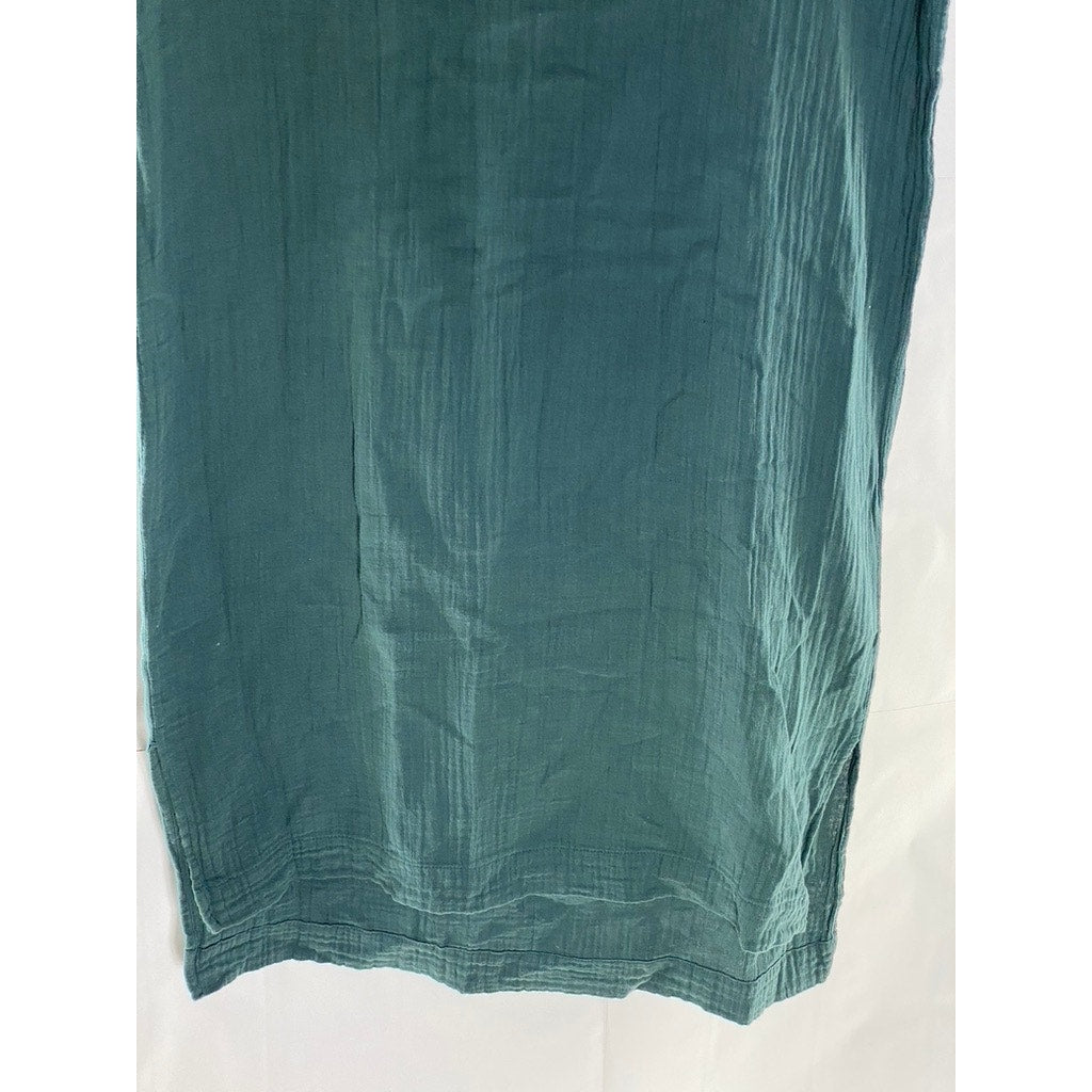 THE FROCK NYC Women's Teal Crewneck Short Sleeve Popover Midi Dress SZ S