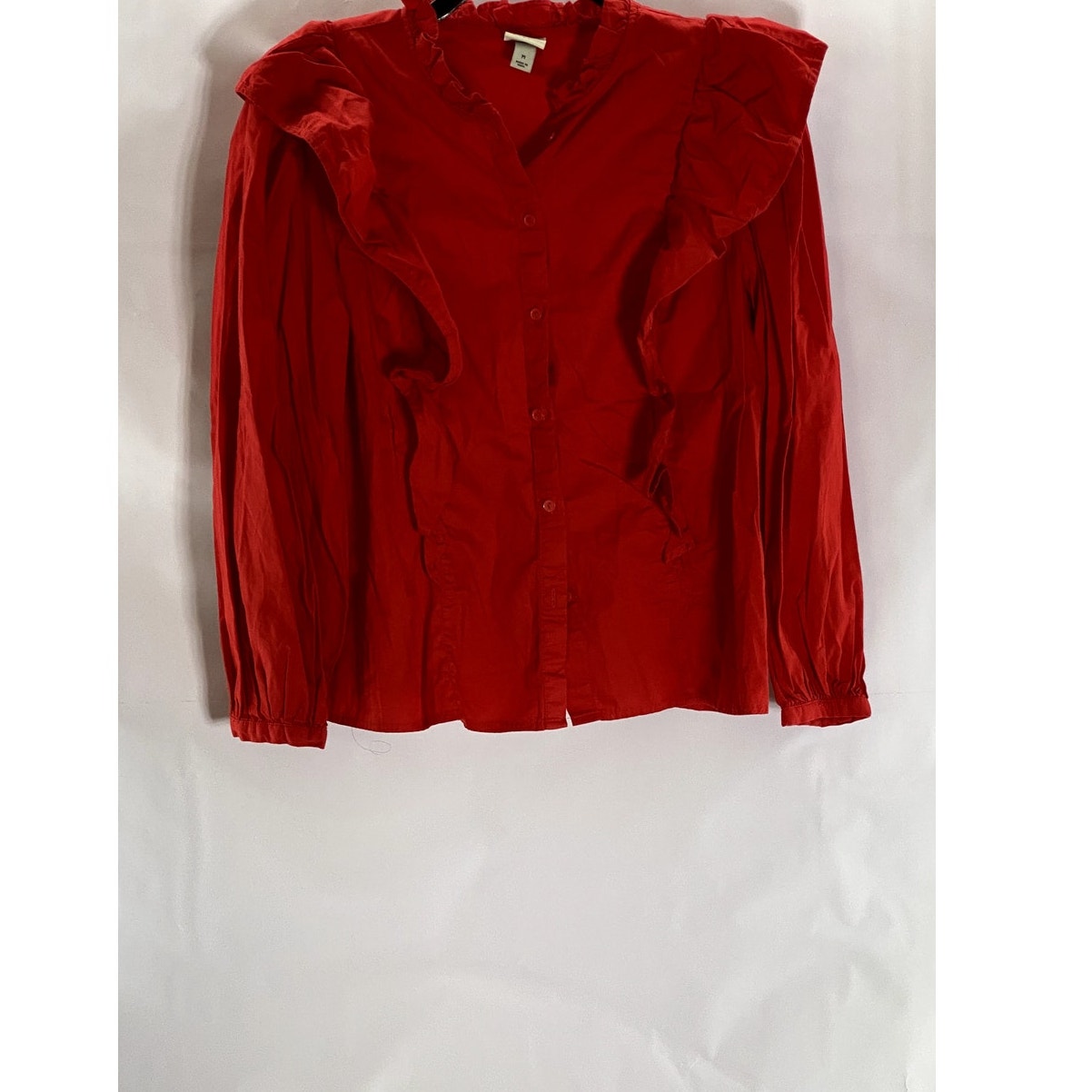 A NEW DAY Women's Red Ruffle Long Sleeve Button-Up Top SZ M