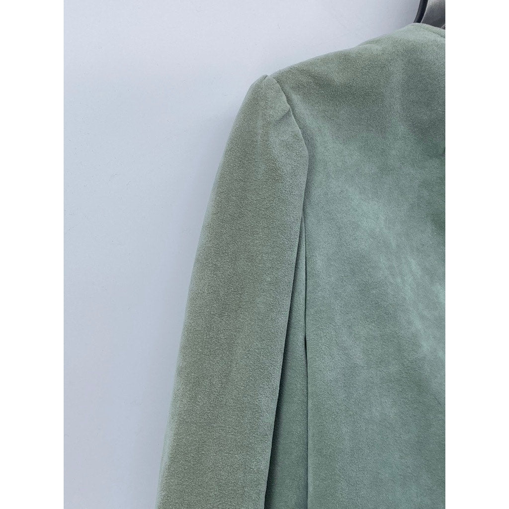 JOAN LESLIE BY KASPER Women's Mint Green Suede Button-Front Puff-Sleeve Top SZ S