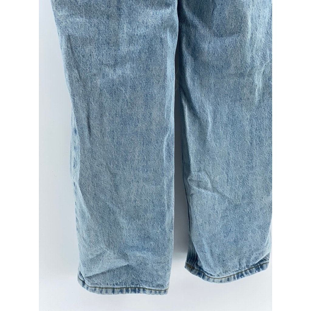 PRINCESS POLLY Women's Light Blue Wash Distressed Denim Straight-Leg Jeans SZ 0