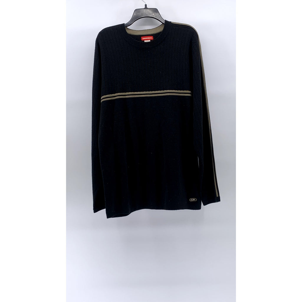 UNION BAY Men's Black-Tan Crewneck Striped Long Sleeve Knit Sweater SZ XL