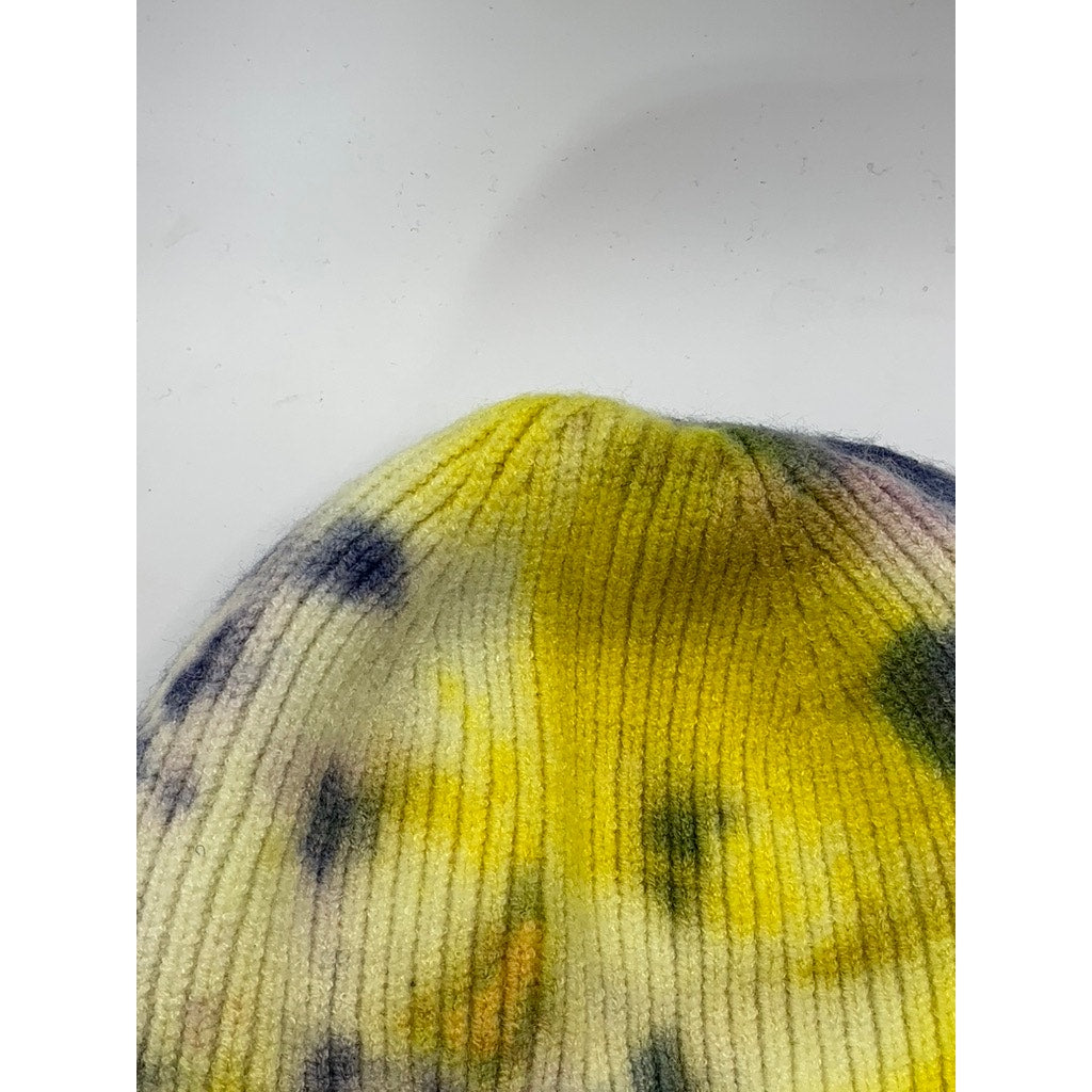 C.C Women's Yellow/Gray Tie-Dye Patch Logo Ribbed Beanie OS