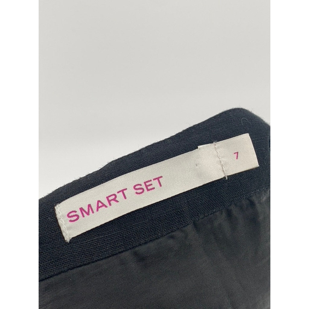 SMART SET Women's Black Linen-Blend Ruffle-Hem Pull-On Mini A-Line Skirt SZ 7