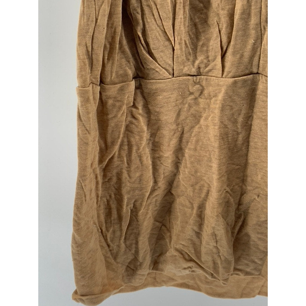 BCBMAXAZARIA Women's Tan Scoop-Neck Short Sleeve Bodycon Mini Dress SZ XS