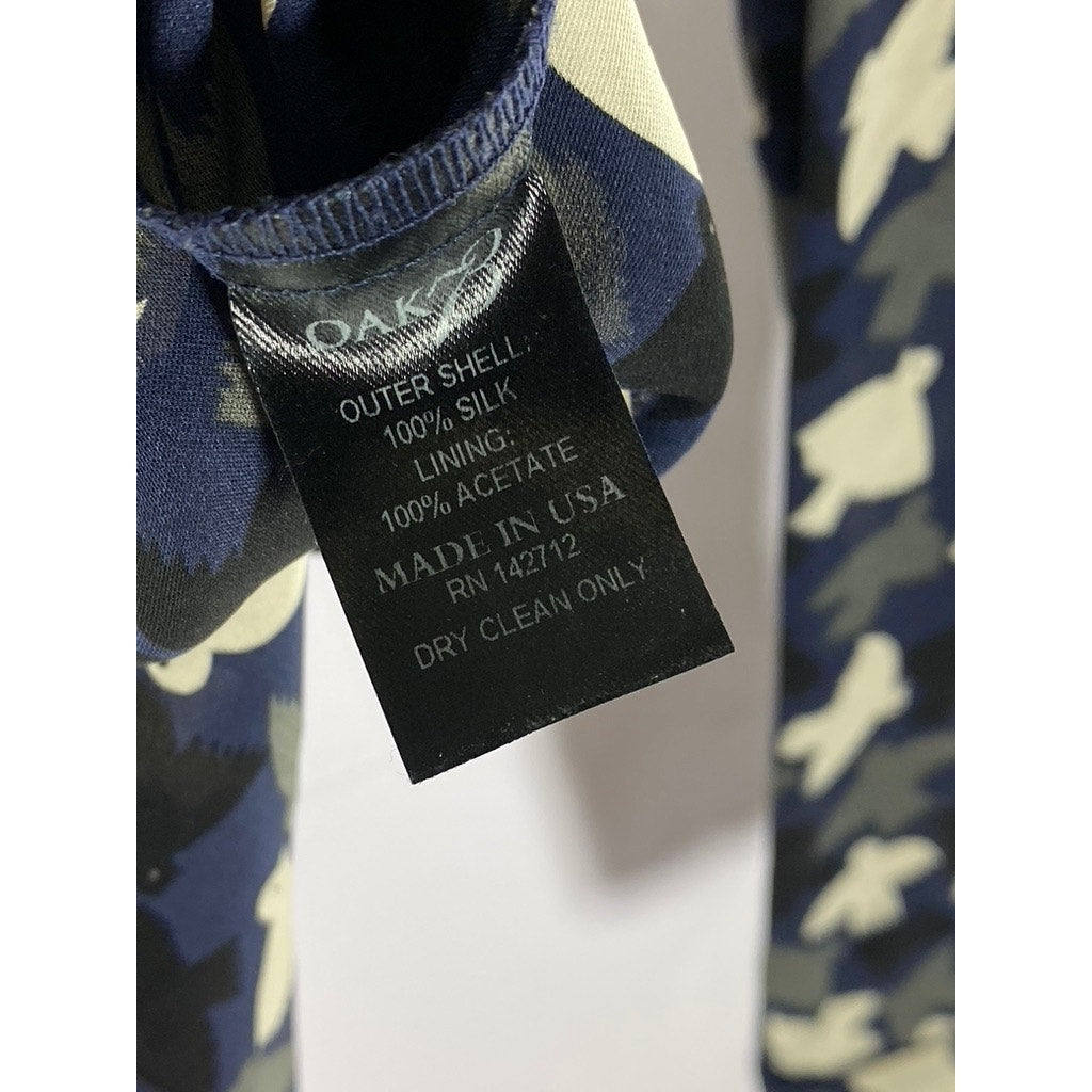 OAK73 Women's Blue/Black/White Bird Print Button-Up Long Sleeve Top SZ M