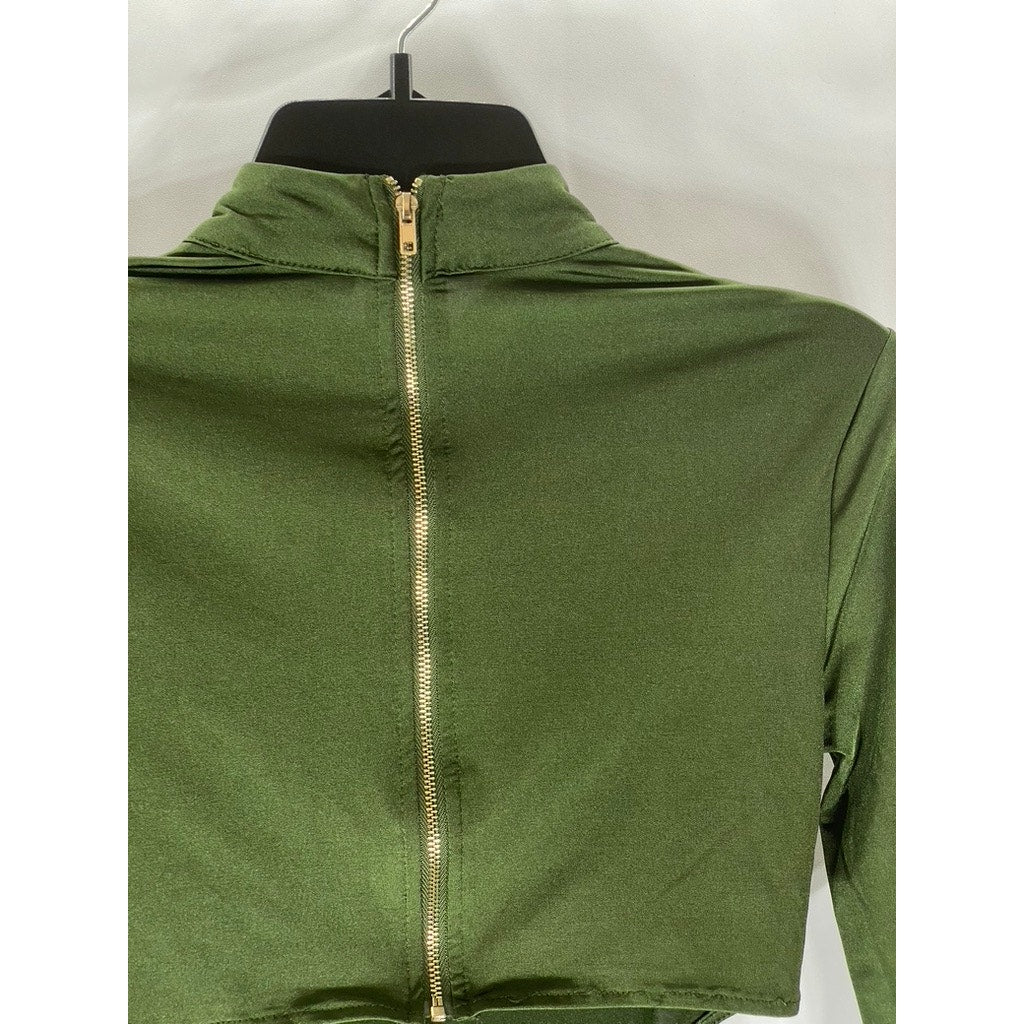 FOREVER 21 Women’s Dark Green Back Cutout Turtleneck Long Sleeve Bodysuit SZ S