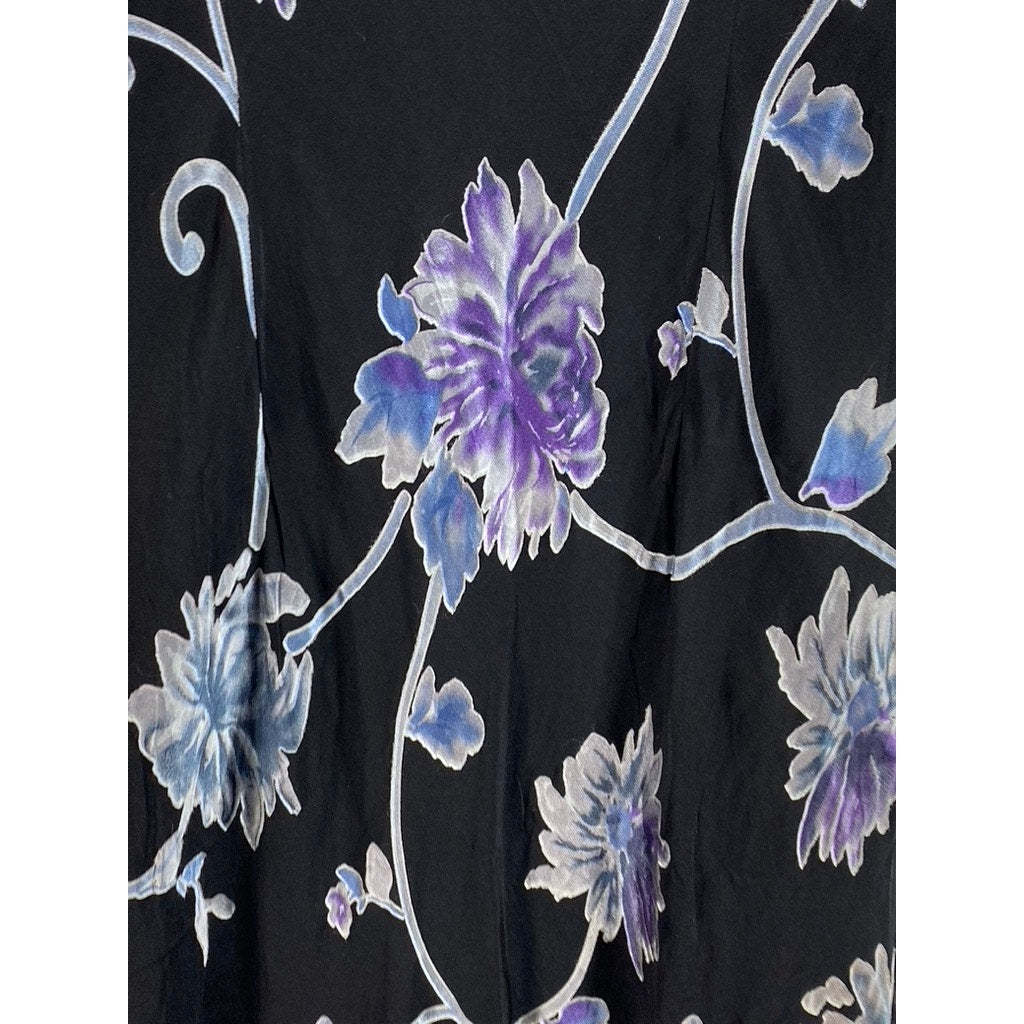 UNBRANDED Women's Black/Blue Floral Sheer V-Neck Sleeveless Midi Dress SZ S