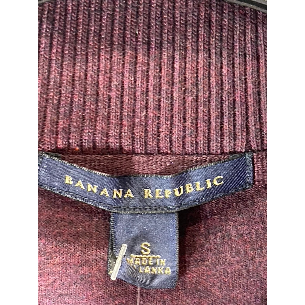 BANANA REPUBLIC Men's Burgundy Striped Quarter-Zip Pullover Sweater SZ S