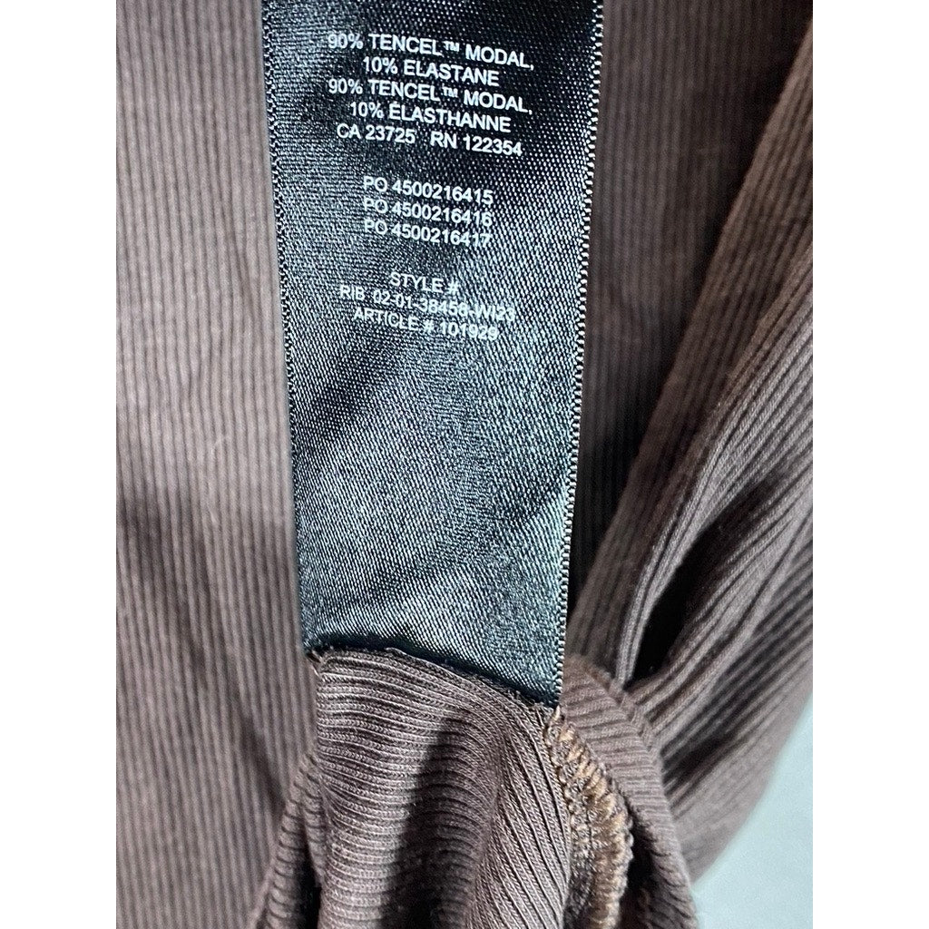 SUNDAY BEST ReRib Women's Dark Brown Ribbed Crewneck Long Sleeve Top SZ S