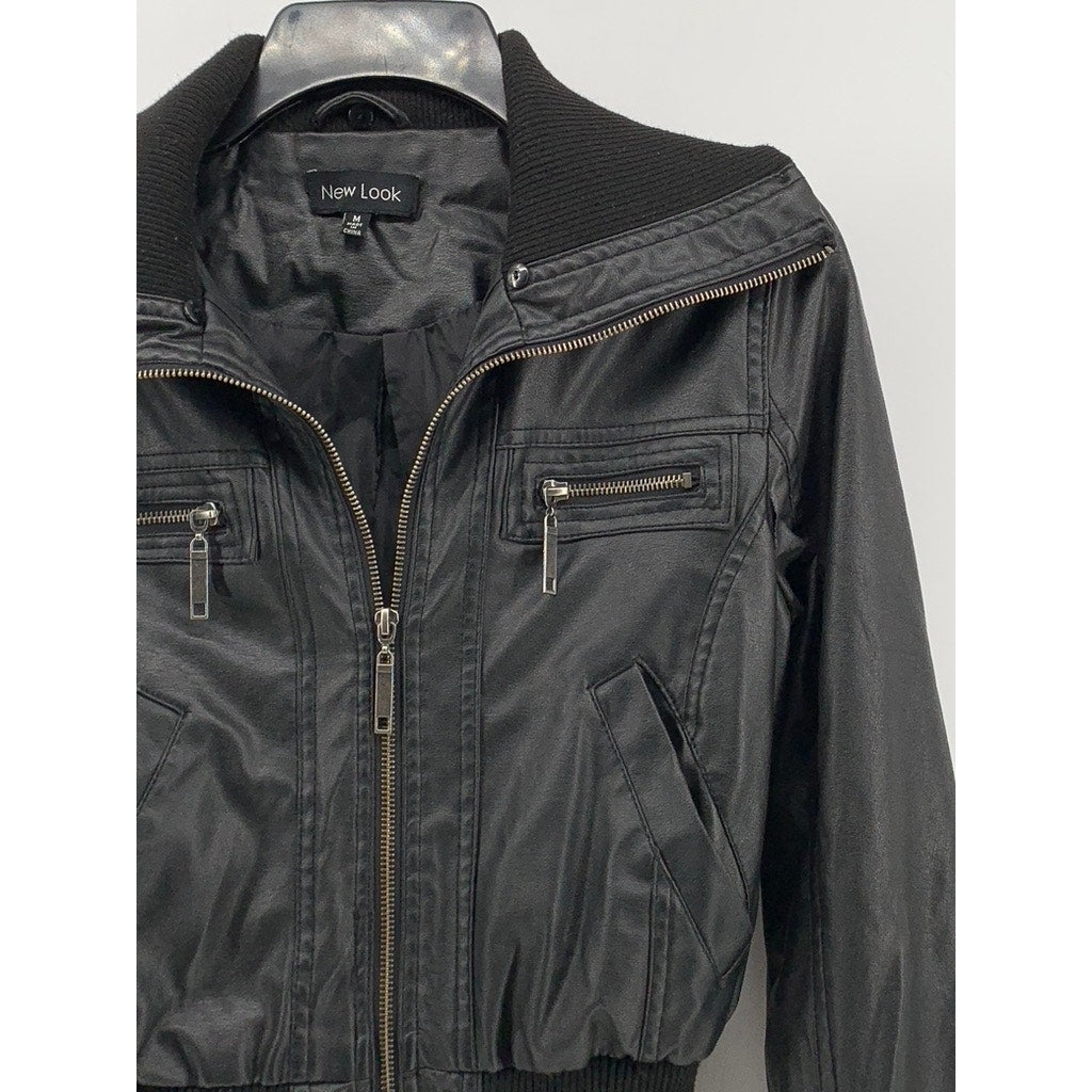 NEW LOOK Women's Black Faux-Leather Zip-Up Moto Jacket SZ M