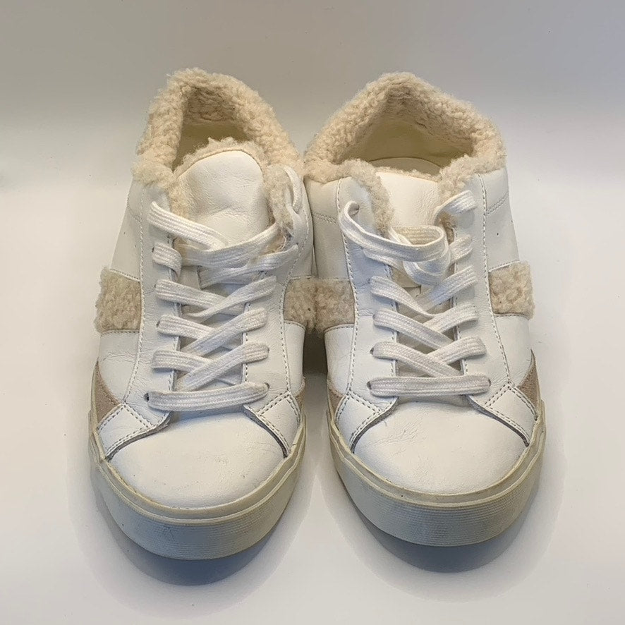 MARC FISHER LTD Women's White/Tan Mello Faux Sherpa Trim Lace-Up Sneakers SZ 8