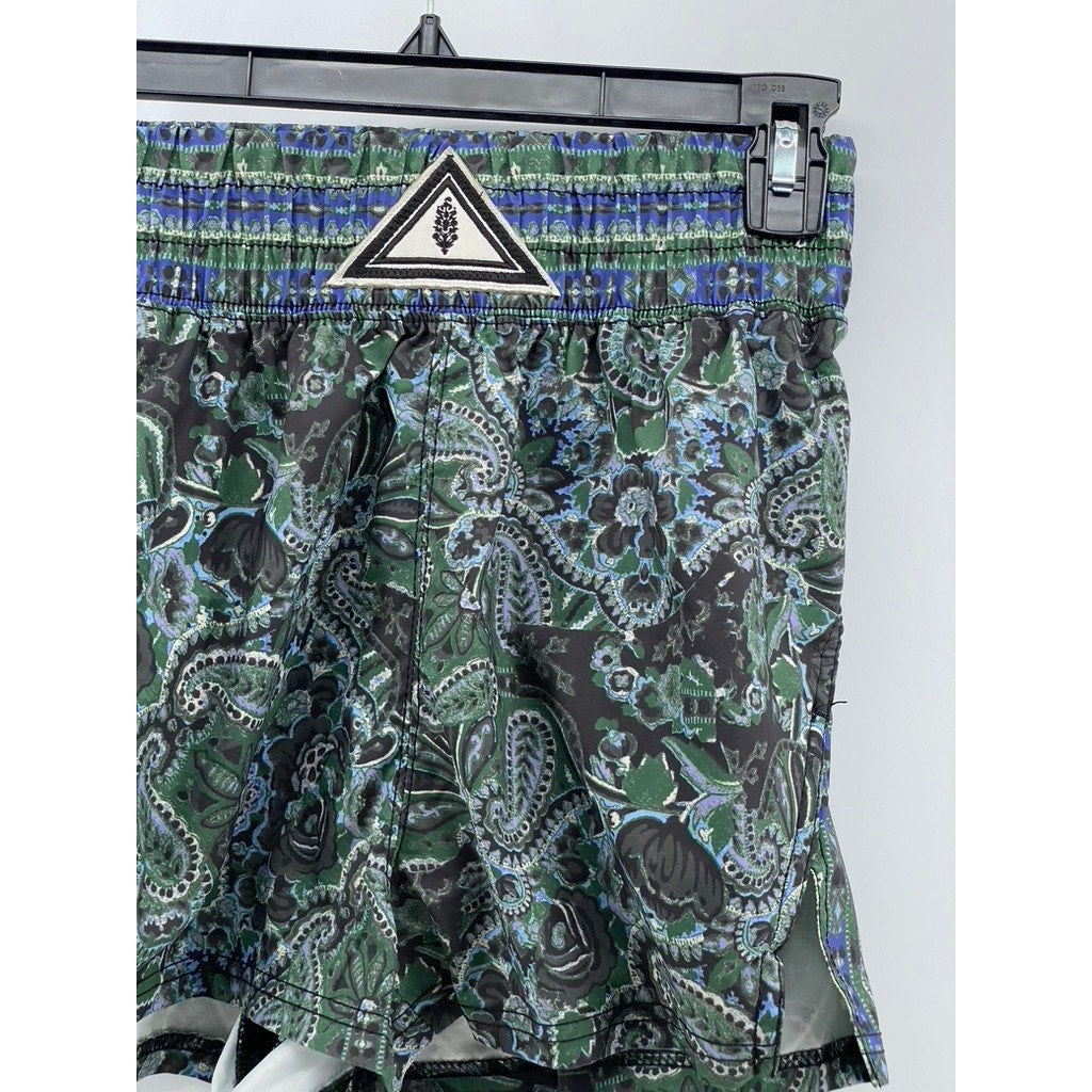 FREE PEOPLE MOVEMENT Women's Blue-Green Paisley High-Rise Casual Shorts SZ XS
