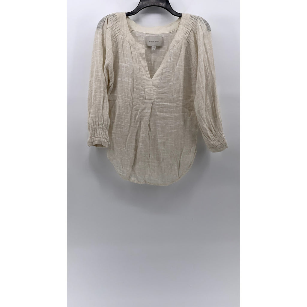 BROCHU WALKER Women's Beige V-Neck Long Sleeve Cotton-Linen Top SZ XS