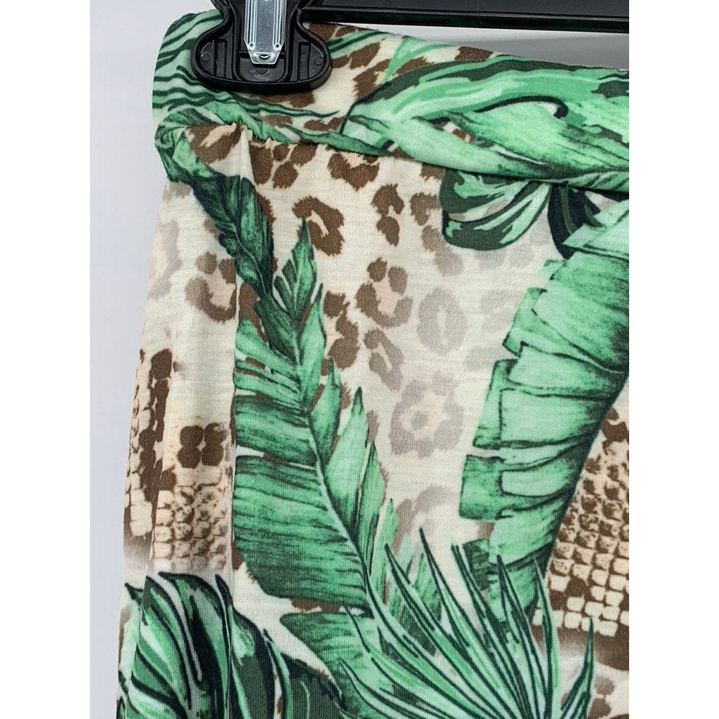 UNBRANDED Women's White-Green Tropical Print 2-Pc Skirt Tank Set SZ L/XL