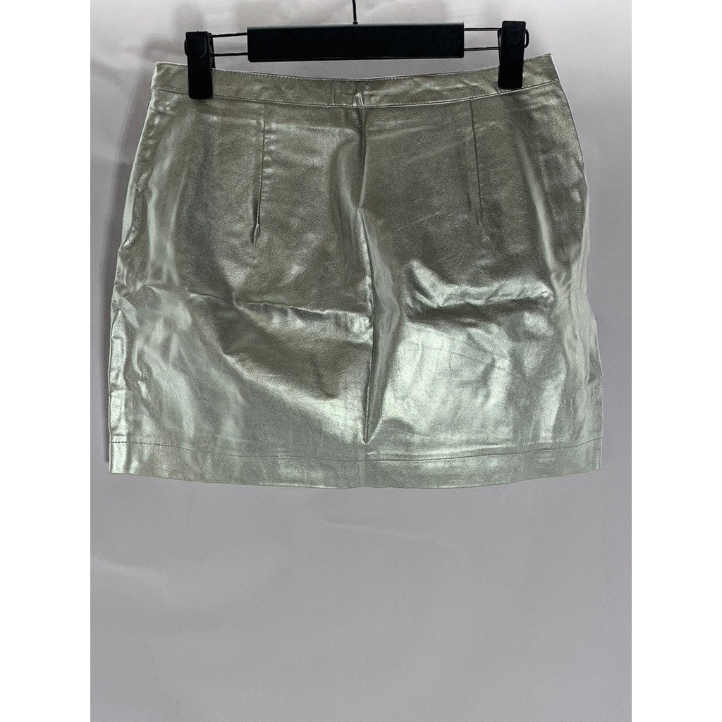 STREETWEAR SOCIETY Women's Silver Metallic Faux-Leather Mini Skirt SZ S
