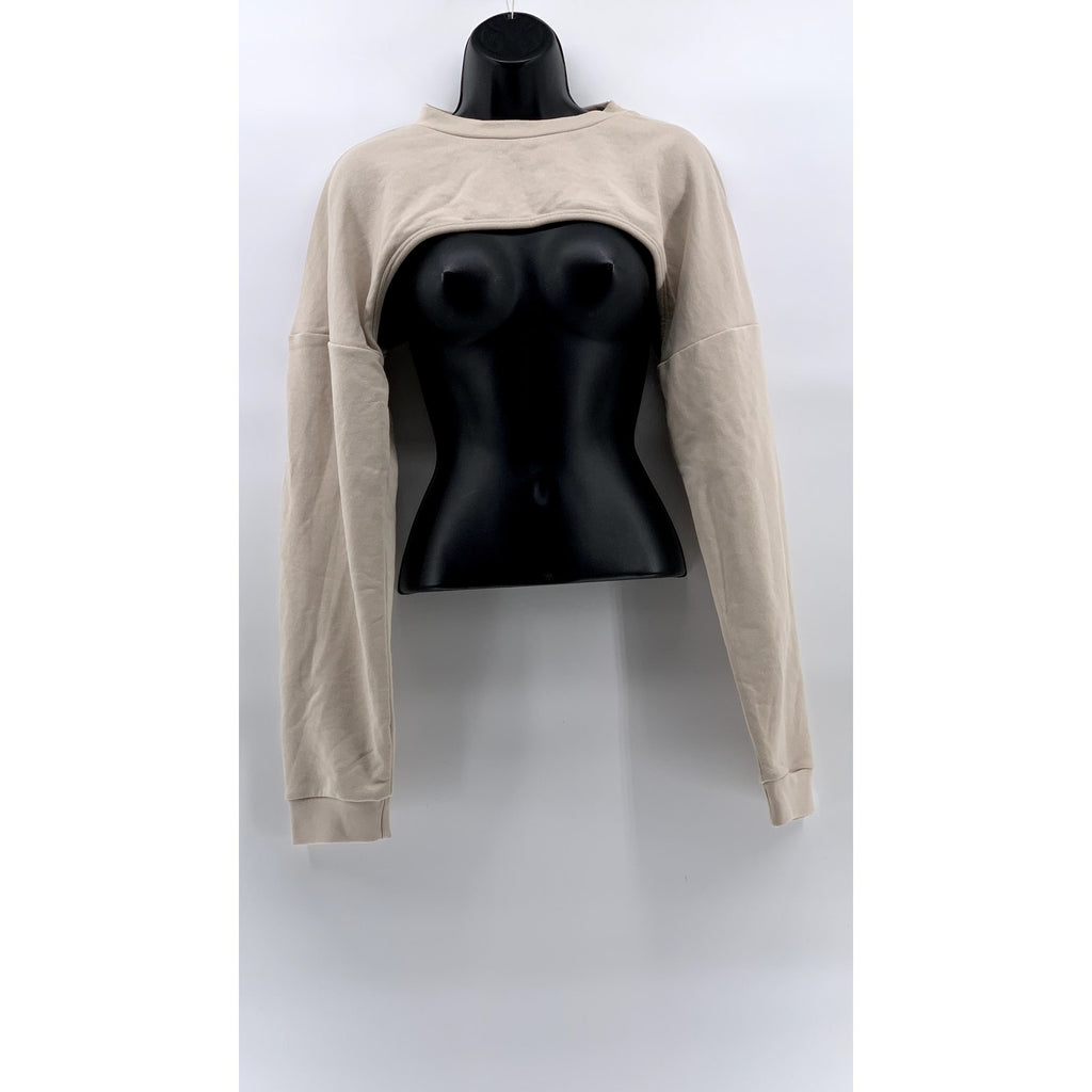 BOOHOO Women's Stone Crewneck Long Sleeve Cropped Hoodie SZ 10
