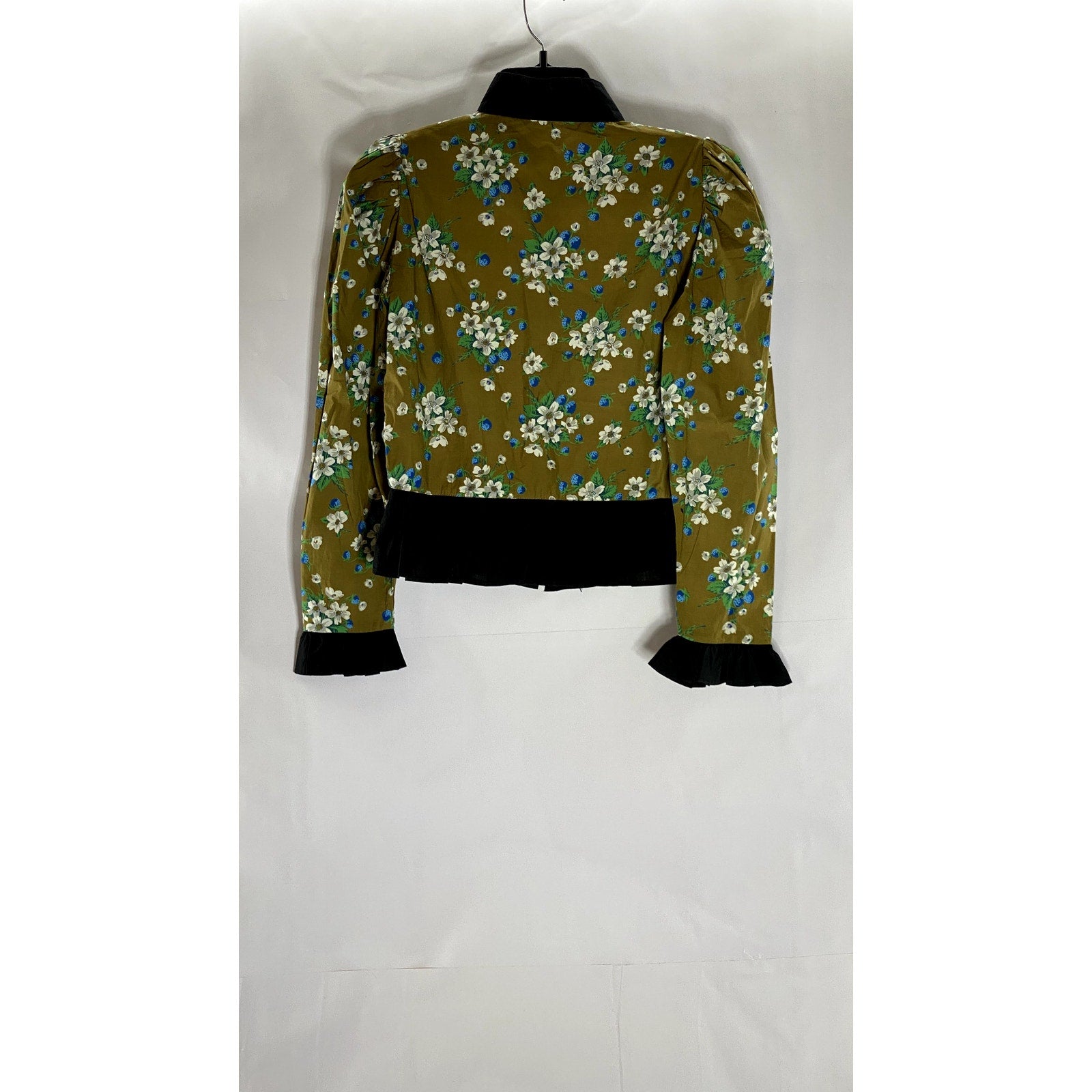 UNBRANDED Women's Green Floral Ruffle Button-Up Long Sleeve Top SZ S
