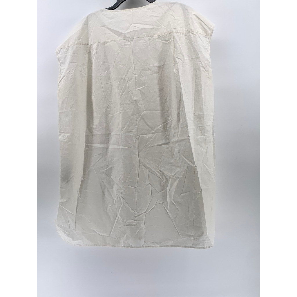 MUJI Women's Off-White V-Neck Henley Sleeveless Chest Pockets A-Line Dress SZ M