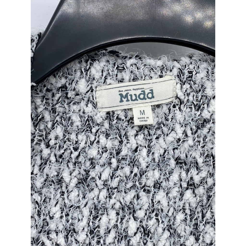 MUDD Women’s Marled Gray Knit Open-Front Hooded Cardigan SZ M