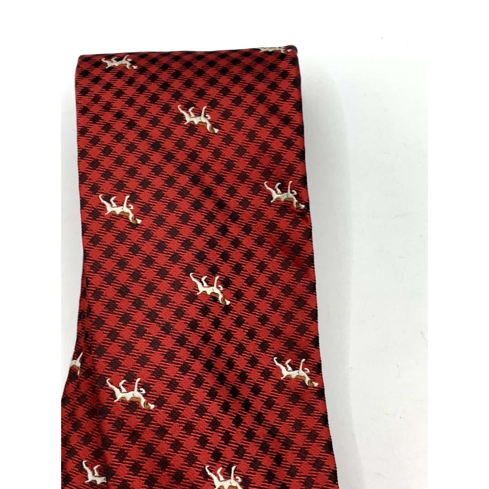 MERONA Men's Red Embroidered Dog Gingham Print Tie