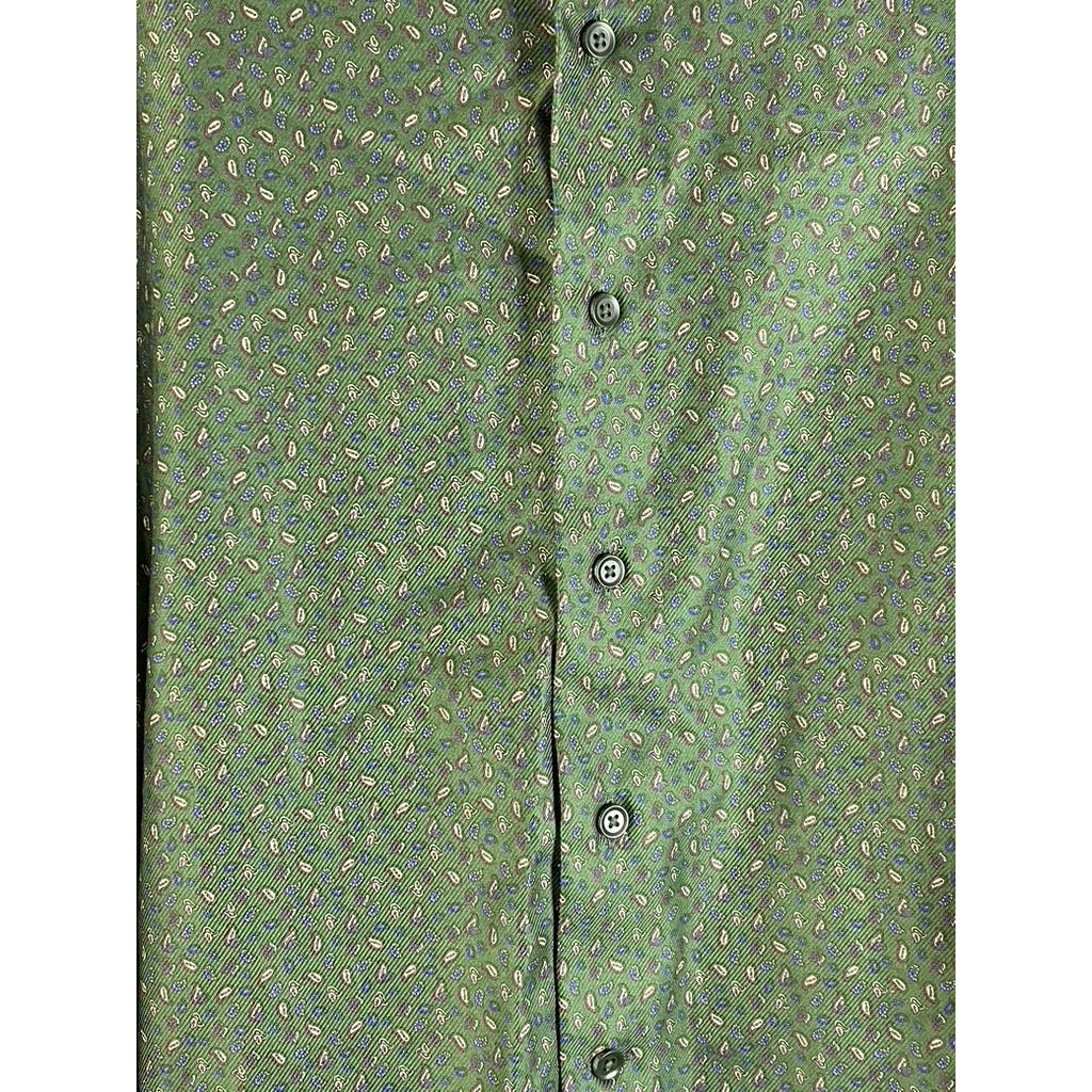 DAVID DONAHUE Men's Green Paisley Fusion Button-Up Long Sleeve Shirt SZ 15.5(M)