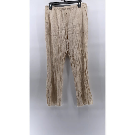 ZARA Women's Beige Textured Relaxed-Fit Straight-Leg Casual Pull-On Pant SZ M