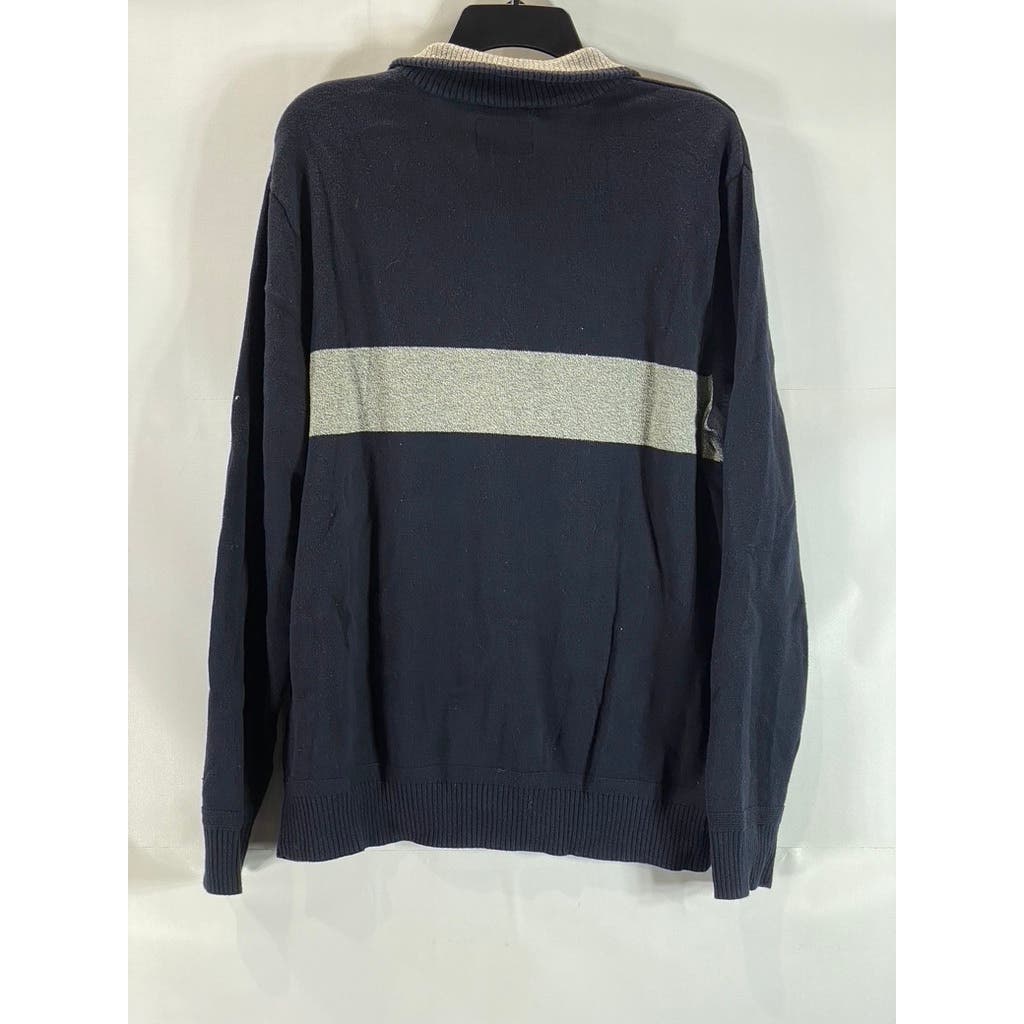 AMERICAN EAGLE Men's Navy/Grey Large Stripe Classic-Fit Pullover Sweater SZ L