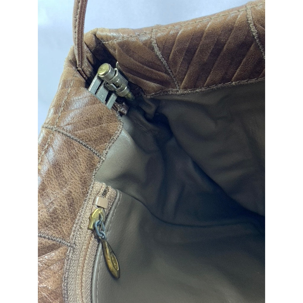 REVA Women's Brown Ribbed Faux Leather Round Cross Body Bag