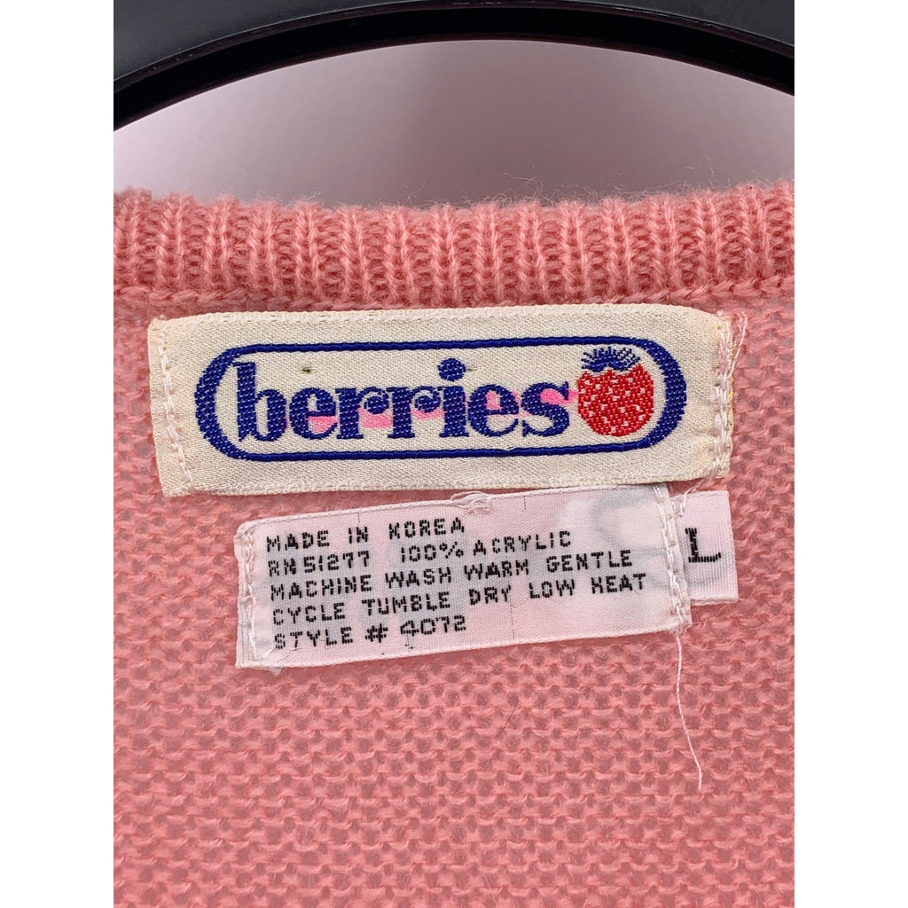 BERRIES Women's Vintage Pink Knit Floral Cutout Long Sleeve Ruffle Sweater SZ L